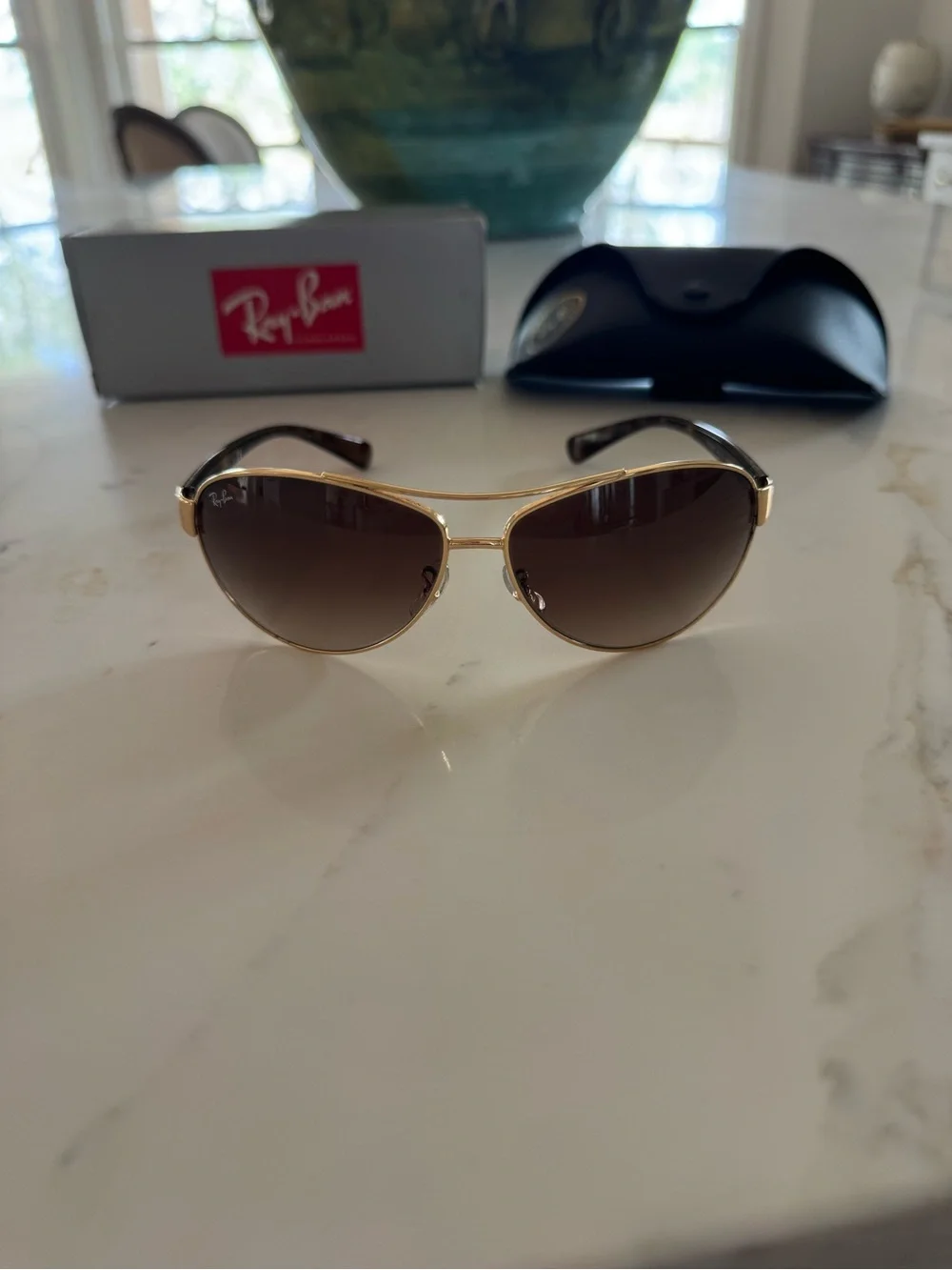 Ray-Ban Women Gold Frame Sunglasses with Brown Gradient Lenses